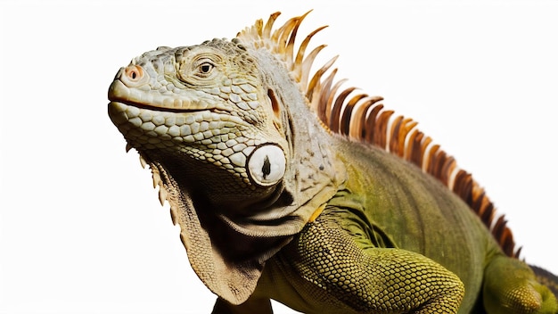 Grande iguana verde isolata su uno sfondo bianco