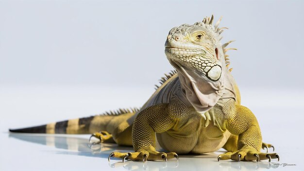 Grande iguana verde isolata su uno sfondo bianco