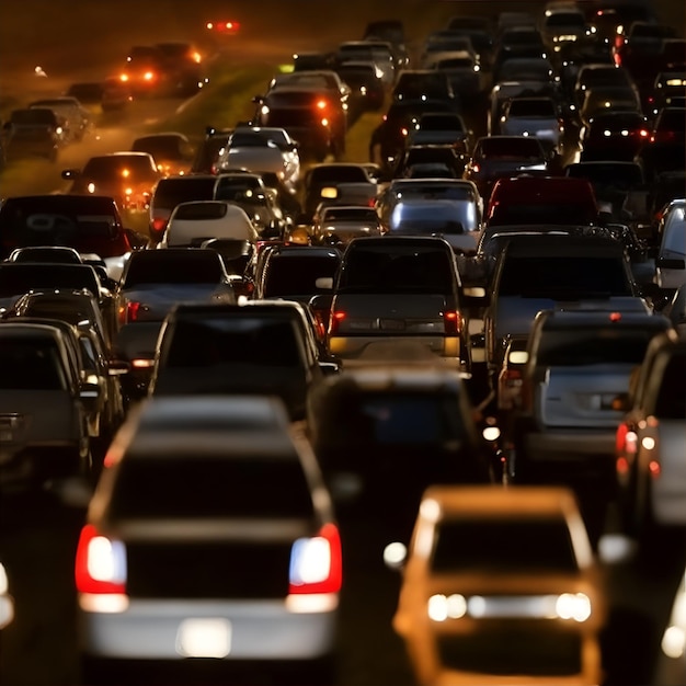 Grande ingorgo su un'autostrada di notte