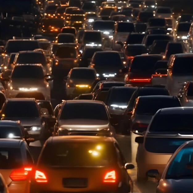 Grande ingorgo su un'autostrada di notte