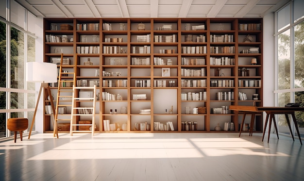 grande libreria con interni minimalisti in legno dal design generativo ai