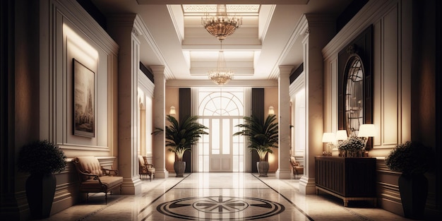 Grande lobby della reception di un hotel di design di lusso