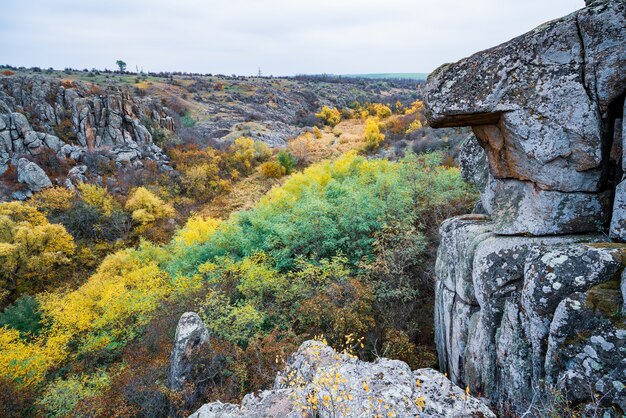 Grande masso di pietra in Aktovsky Canyon Ucraina