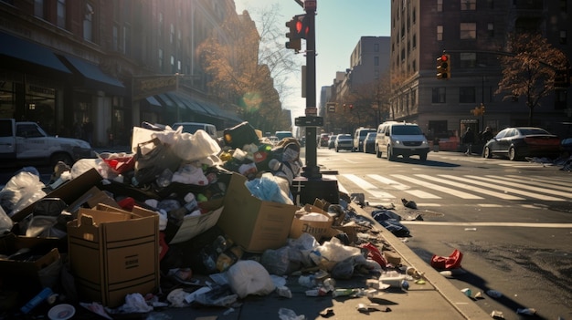 Grande mucchio di sacchetti di rifiuti di plastica per le strade Ecologia dell'inquinamento ambientale