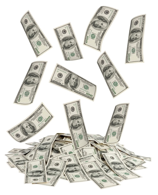 Grande mucchio di soldi. dollari su sfondo bianco