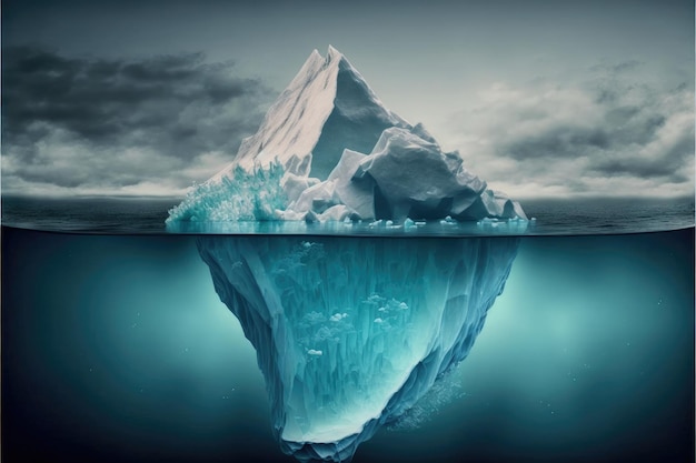 Grande oceano galleggiante di iceberg bianco con vista subacquea