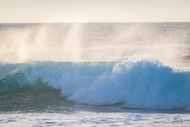 Grande onda di rigonfiamento con schiuma bianca ad alto impatto energetico perfetta per l'attività di surf e body board