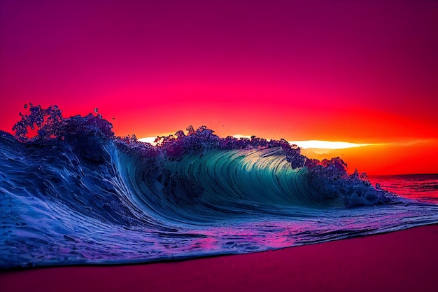 Grande onda nell'oceano al tramonto ai generativa