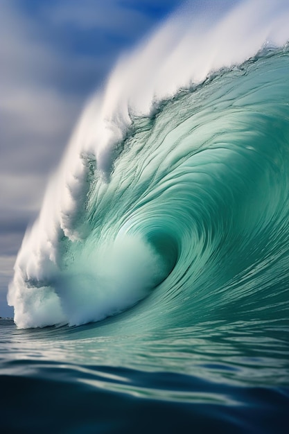 Grande onda nell'oceano da vicino Si può vedere dentro l'onda