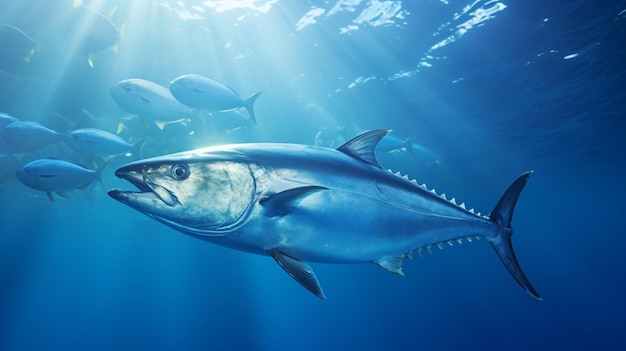 Grande pesce amberjack che nuota in mare sotto l'acqua immagine generata da AI Immagine