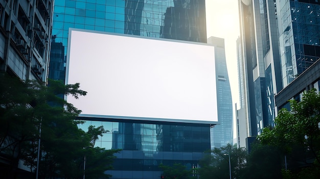 Grande poster pubblicitario orizzontale vuoto modello di banner billboard di fronte a buildi Generative AI