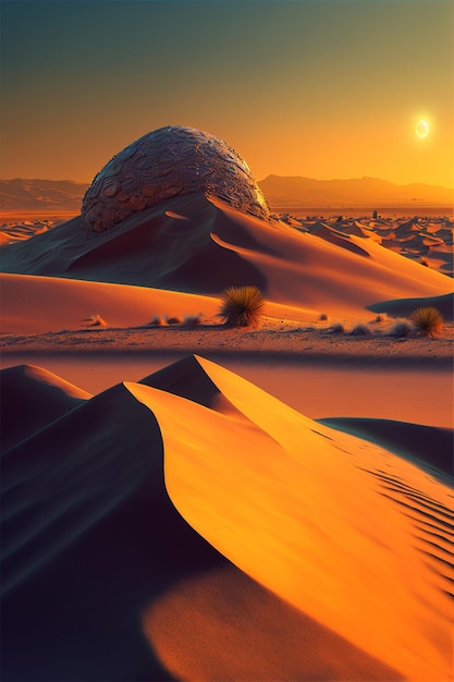Grande roccia seduta nel mezzo di un deserto ai generativo