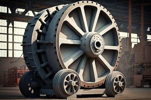 Grande ruota a raggi a forma di macchina per lo spostamento di carichi pesanti su impianti industriali moderni