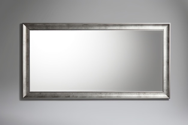 Grande specchio moderno con cornice argento isolato su sfondo grigio