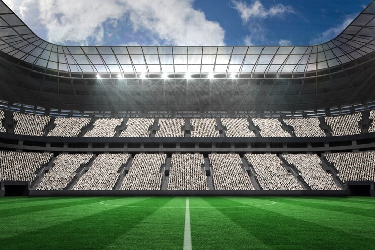 Foto grande stadio di calcio con fan bianchi