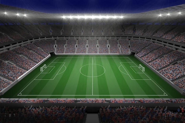 Grande stadio di calcio con luci