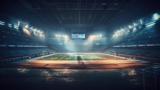 Grande stadio di calcio di notte con luci generative ai