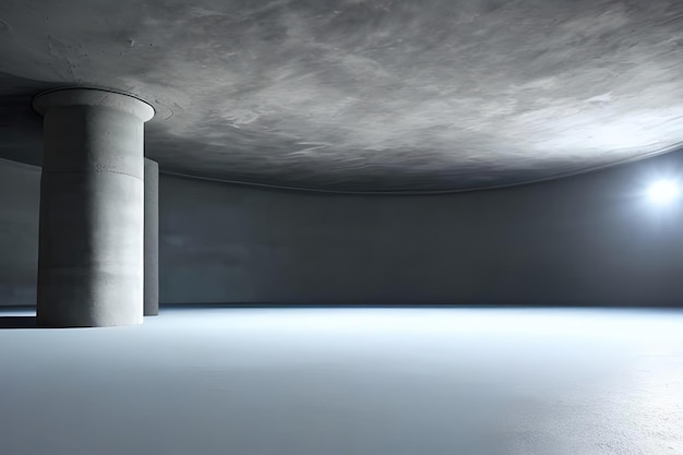 Grande stanza concreta moderna vuota con luce indiretta