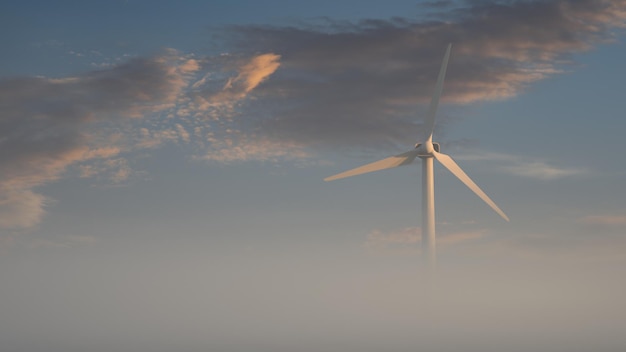 Grande turbina eolica industriale sullo sfondo di un cielo pittoresco. Tema di energia rinnovabile verde