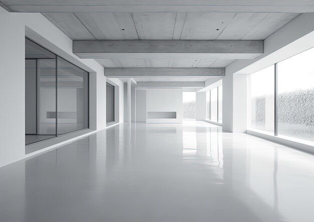 Grande ufficio in cemento bianco finto open space Generative Ai