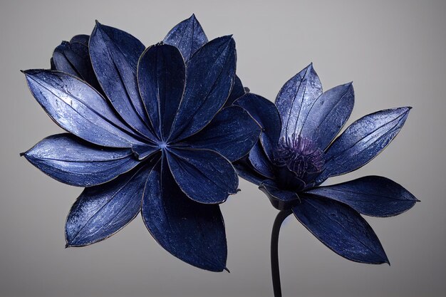 Grandi fiori blu scuro con riflessi metallici