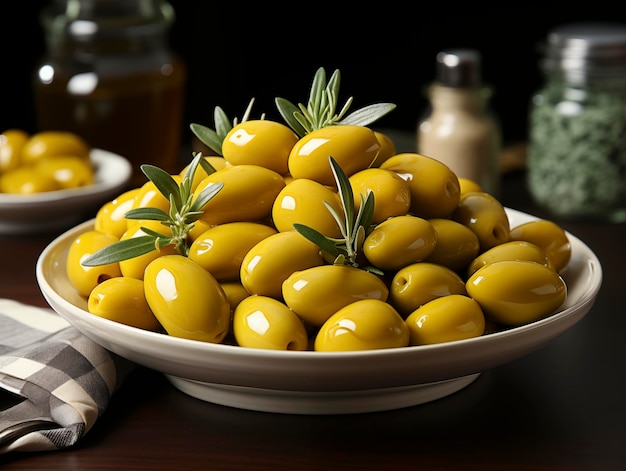 grandi olive burrosi su piatto bianco