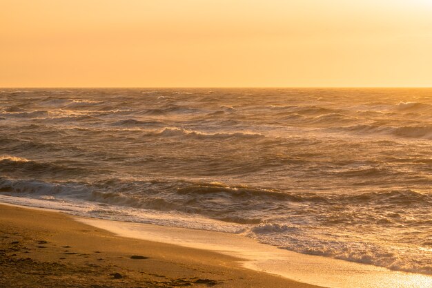 Grandi onde su una spiaggia estiva deserta