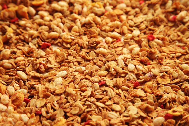 Granola con pezzi di fondo di fragole essiccate