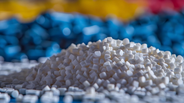Granuli di polimeri di plastica colorati, pellets di qualità industriale
