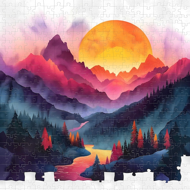 Graphic Design ispirato alla montagna Sunset Jigsaw Puzzle Illustrazione