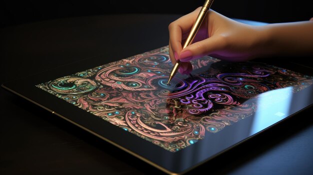 Graphic Designer L'artista disegna a mano l'illustrazione digitale su un tablet