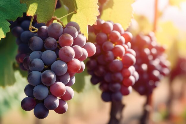 Grappoli di uva matura sulle piante in vigna IA generativa