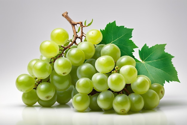 Grappolo d'uva verde con foglie solated su sfondo bianco