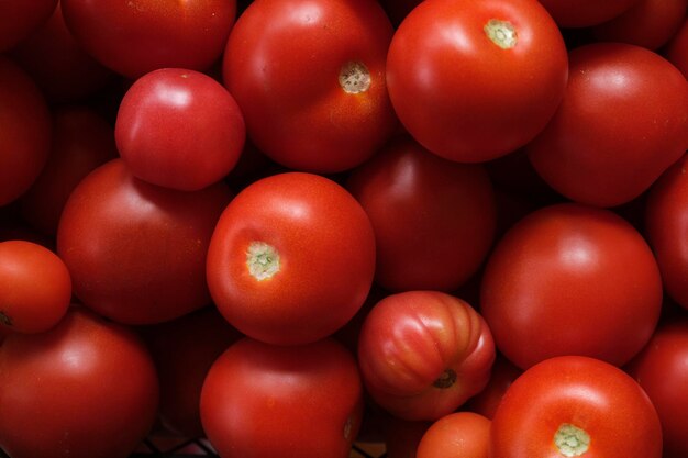 Grappolo di pomodori maturi dopo la raccolta in autunno in giardino