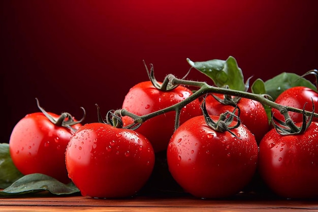 Grappolo di pomodori su sfondo rosso