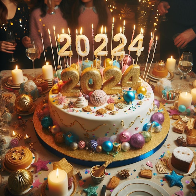 Gratis Buon anno 2024 Torta per festeggiare lo sfondo