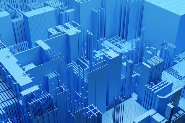 Grattacieli del quartiere degli affari del centro. Composizione di forme quadrate geometriche. Città gialla generica astratta con l'illustrazione moderna degli edifici per uffici