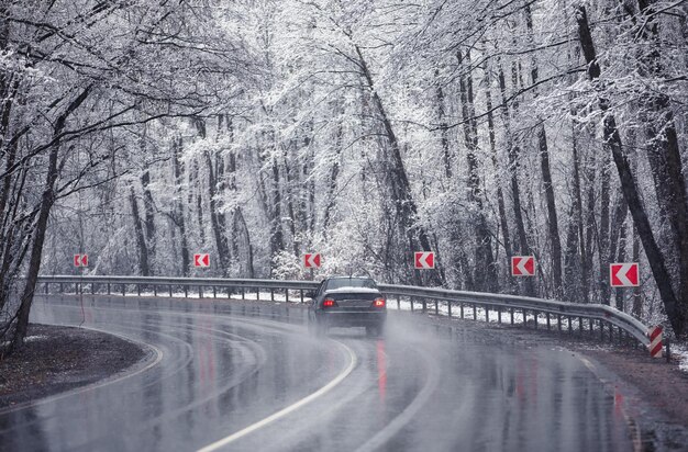 Grattacieli nella nebbia autunnale mattutina