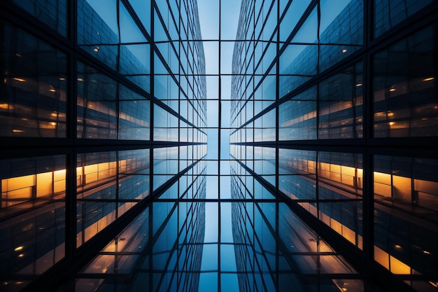 Grattacieli nelle finestre di un moderno edificio per uffici