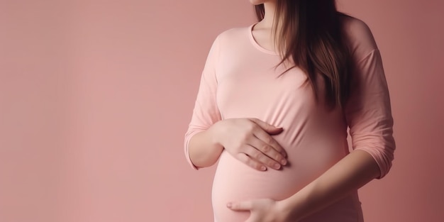 Gravidanza Mamma con amore Giovane donna incinta su sfondo rosa Generativo Ai