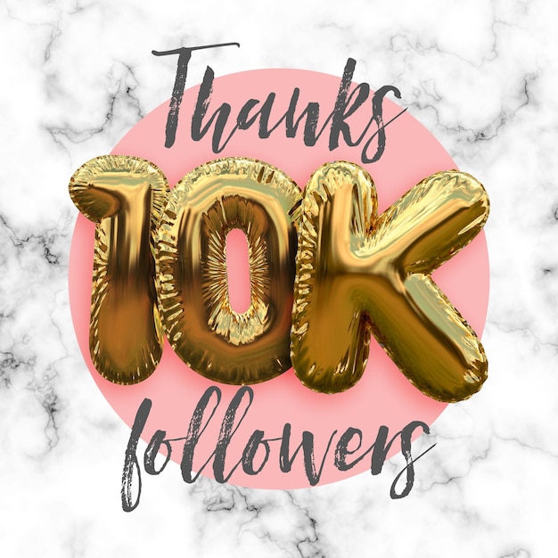 Grazie diecimila follower banner per abbonati ai social media con palloncino in lamina d'oro