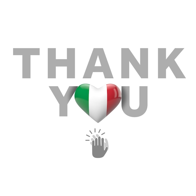 Grazie messaggio con bandiera italia cuore d render