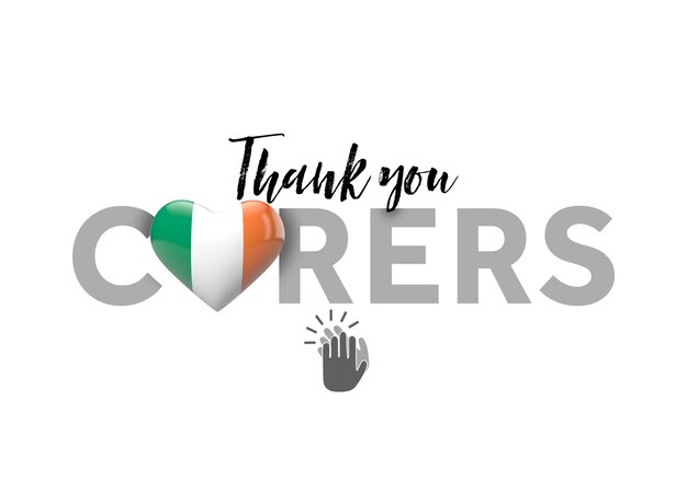 Grazie messaggio di caregiver con la bandiera del cuore dell'Irlanda d rendering