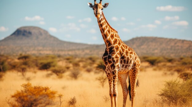 Graziosa giraffa in piedi in alta bellezza naturale della vasta e serena savana selvaggia