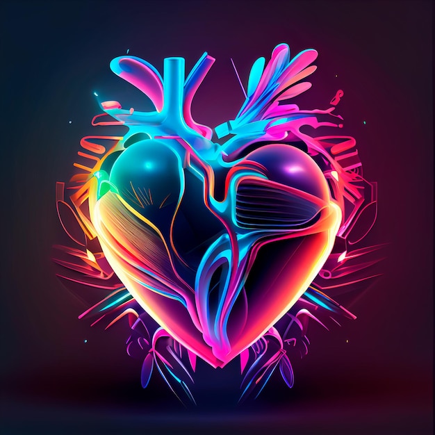 Graziosa illustrazione del cuore al neon con sfondo isolato