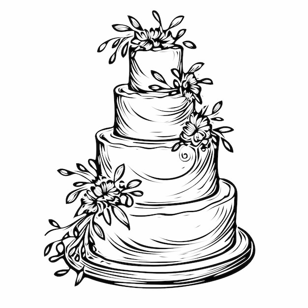 Graziosa semplicità Vector Line Art di una tradizionale torta nuziale britannica