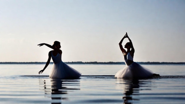 Graziosi ballerini che eseguono un elegante balletto acquatico