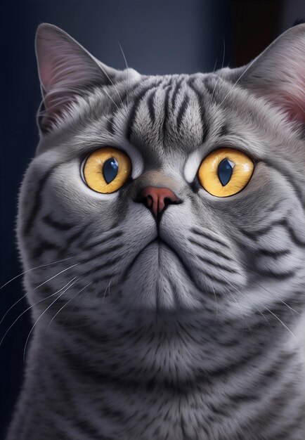 Grazioso gatto grigio che sembra scioccato Illustrazione di IA generativa