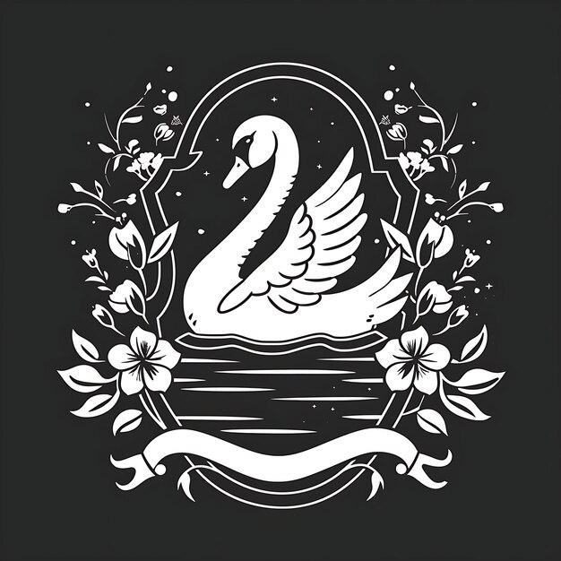 Grazioso logo dell'insegna della Lega del Cigno con un Cigno che scivola su Wa Creative Logo Design Tattoo Outline