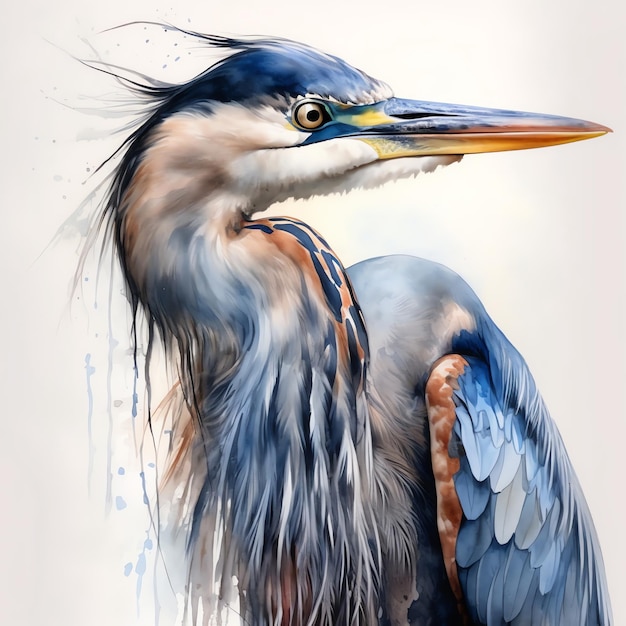 Great Blue Heron Serene acquerello arte di maestosa bellezza aviaria